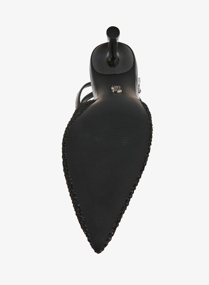 ستيف مادن أحذية بكعب معدنية بتفاصيل جلد صناعي كروشيه - Image 5